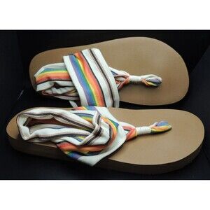 Sanuk Rainbow Pride Slingback Yoga Flip Flop Knit Thong Sandals Multicolor 8